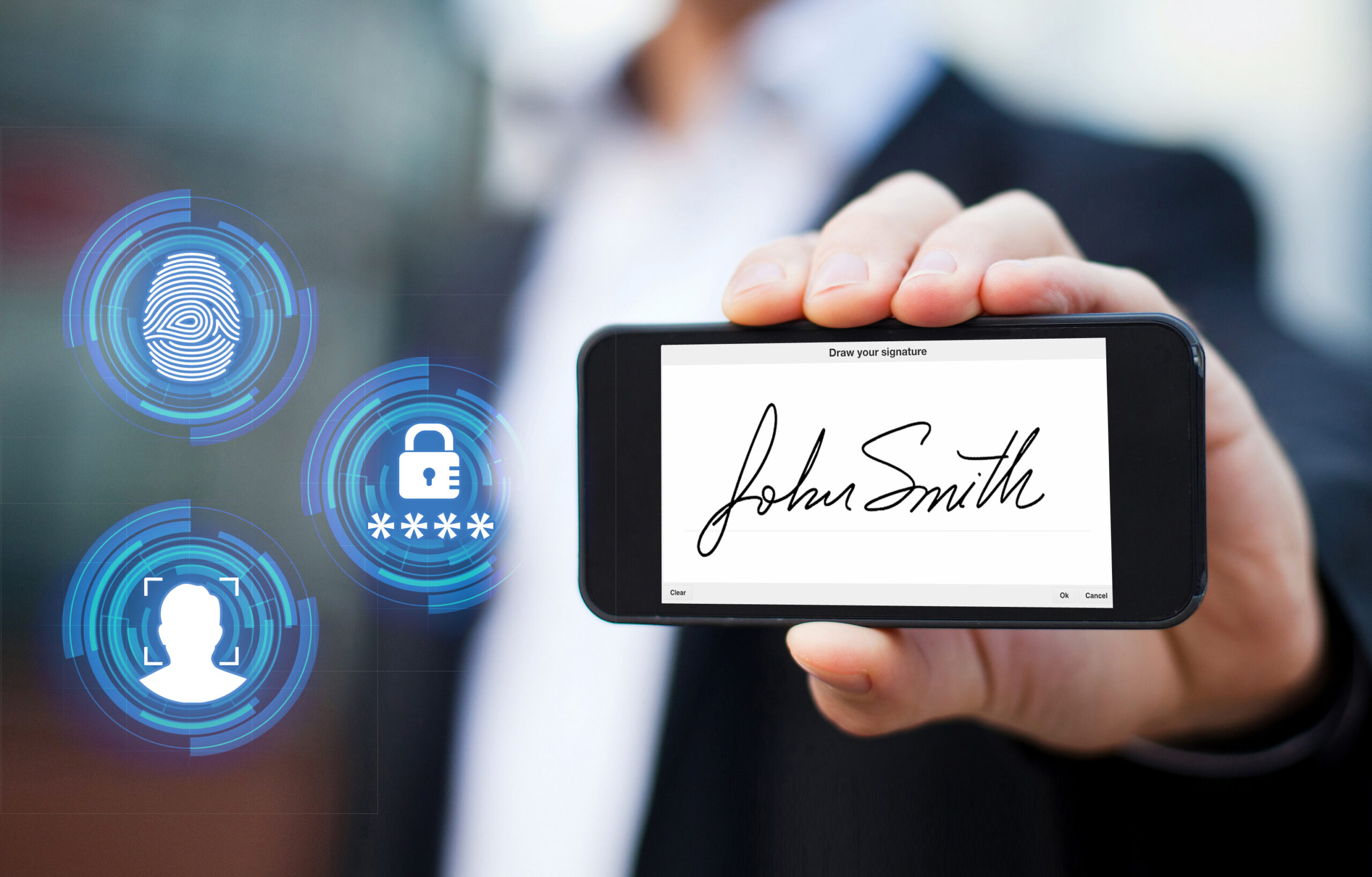 businessman showing smartphone