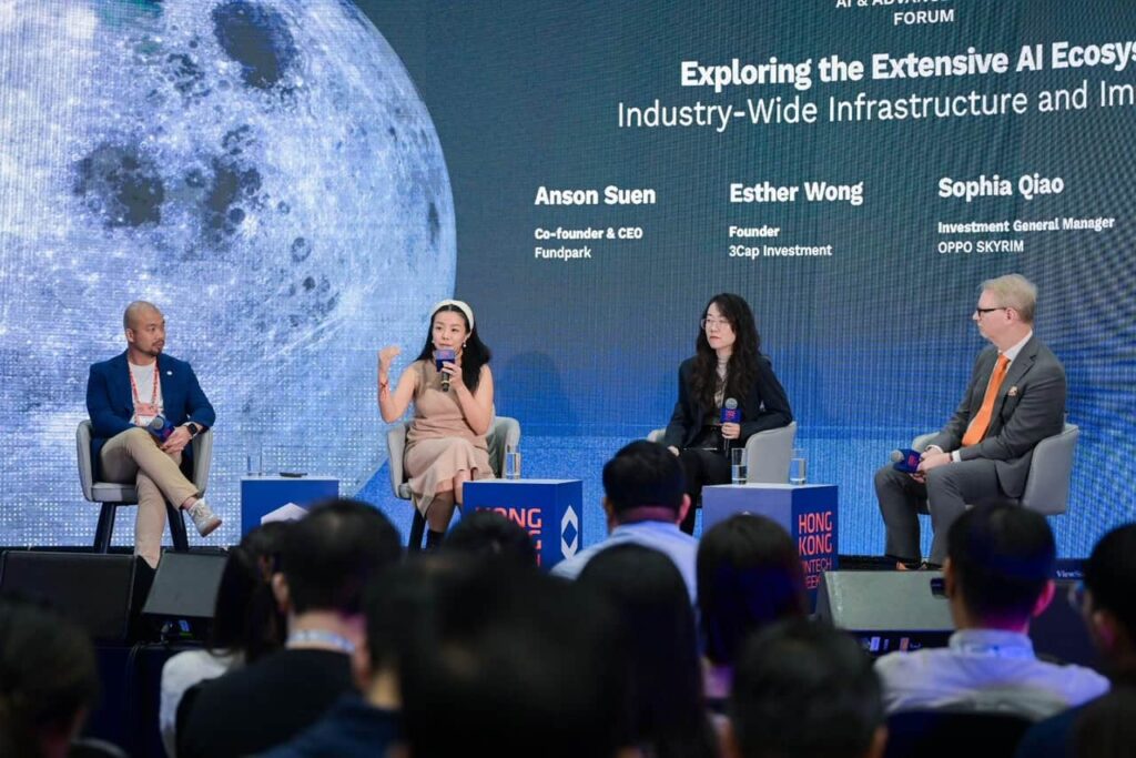 Panel discussion with Anson Suen, Chief Executive Officer and Co-founder, FundPark, Esther Wong, Founder, 3Cap Investment, Sophia Qiao, Investment General Manager, OPPO SKYRIM; Moderated by Jame DiBiasio, Founder and Editor, DigFin, Source: InvestHK